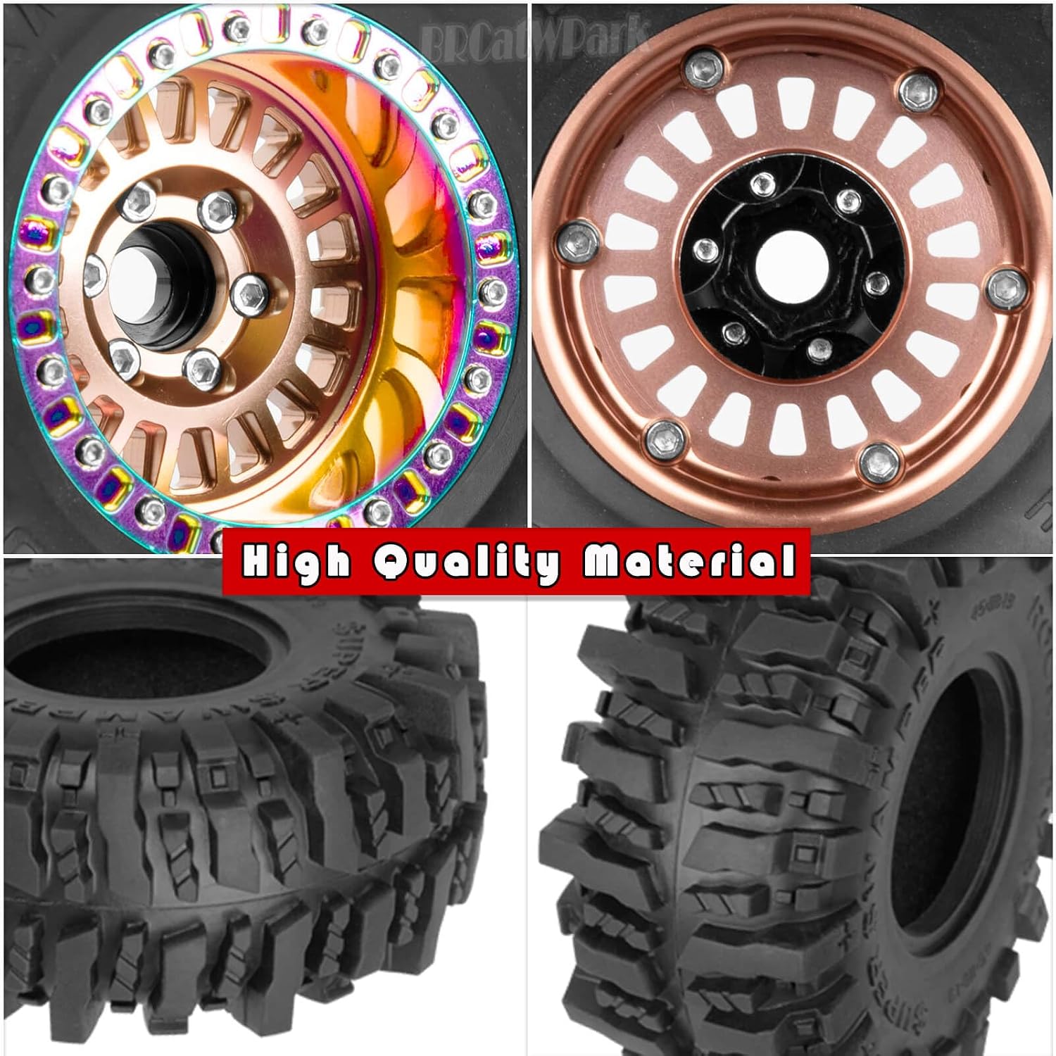 Aluminum RC 1.9 Wheel Tires for 1/10 SCX10 SCX10 II 90046 SCX10 III AXI03007 SCX10 Pro TRX4 TRX6 Gen7/8 D90 VS4-10 MST CFX RC Crawler Car,4pcs RC 1.9 Beadlock Wheel,Bronze