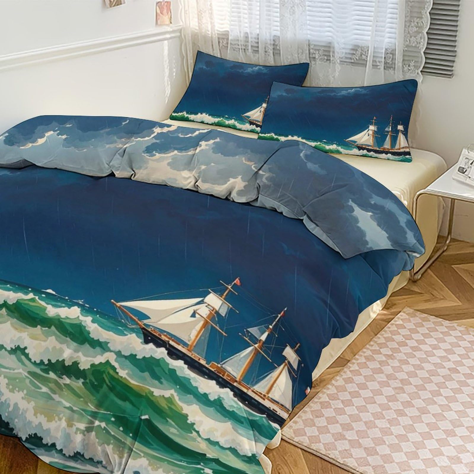 Housse de couette pour grand lit respirante avec fermeture éclair anti-glisse
