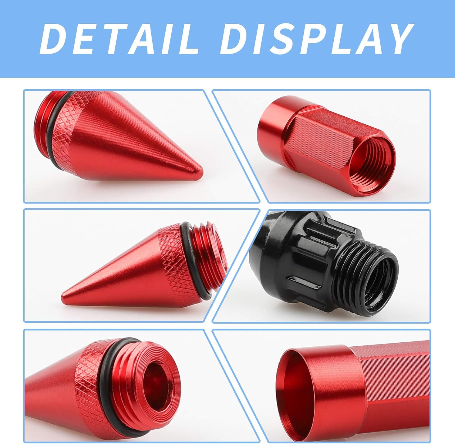20Pcs Anti Theft Spikes Extended Tuner Wheel/Rims Lug Nuts M12X1.5+Socket (Red)