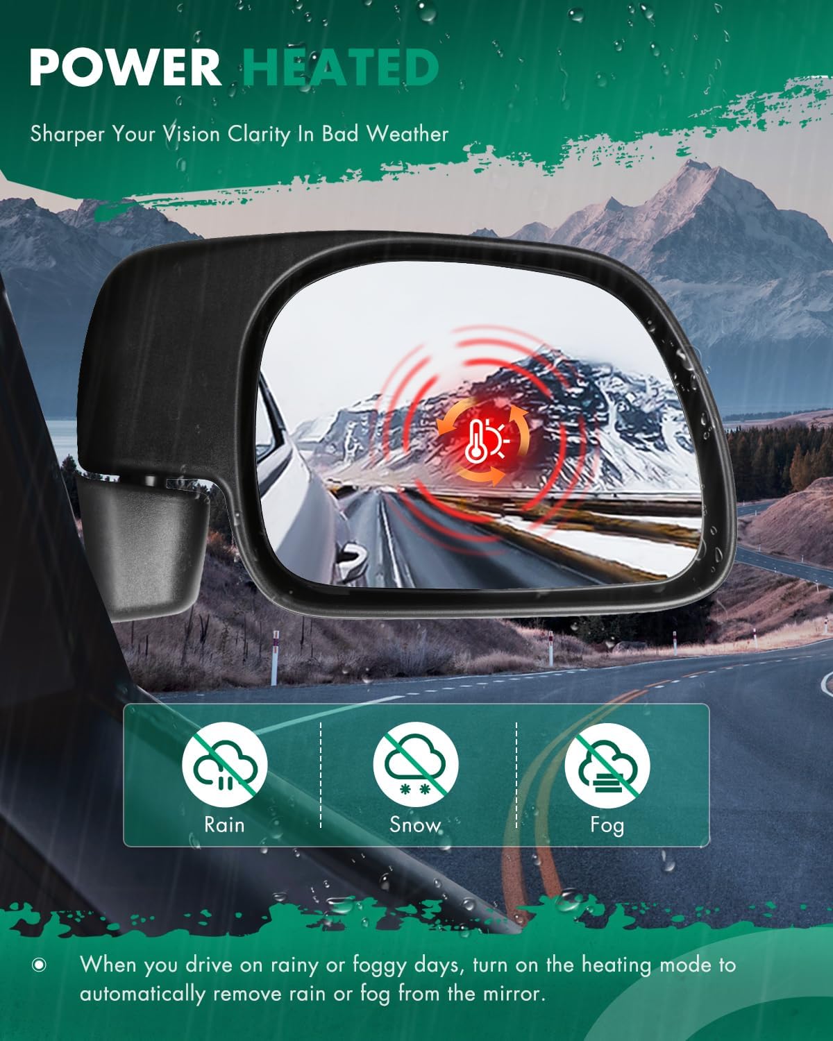 SCITOO Passenger Side View Mirror Compatible with 1999-2010 For Ford For F-250 For F-350 For F-450 Super Duty Manual Folding Heating Power Adjustment Black Right Outside Exterior Mirror