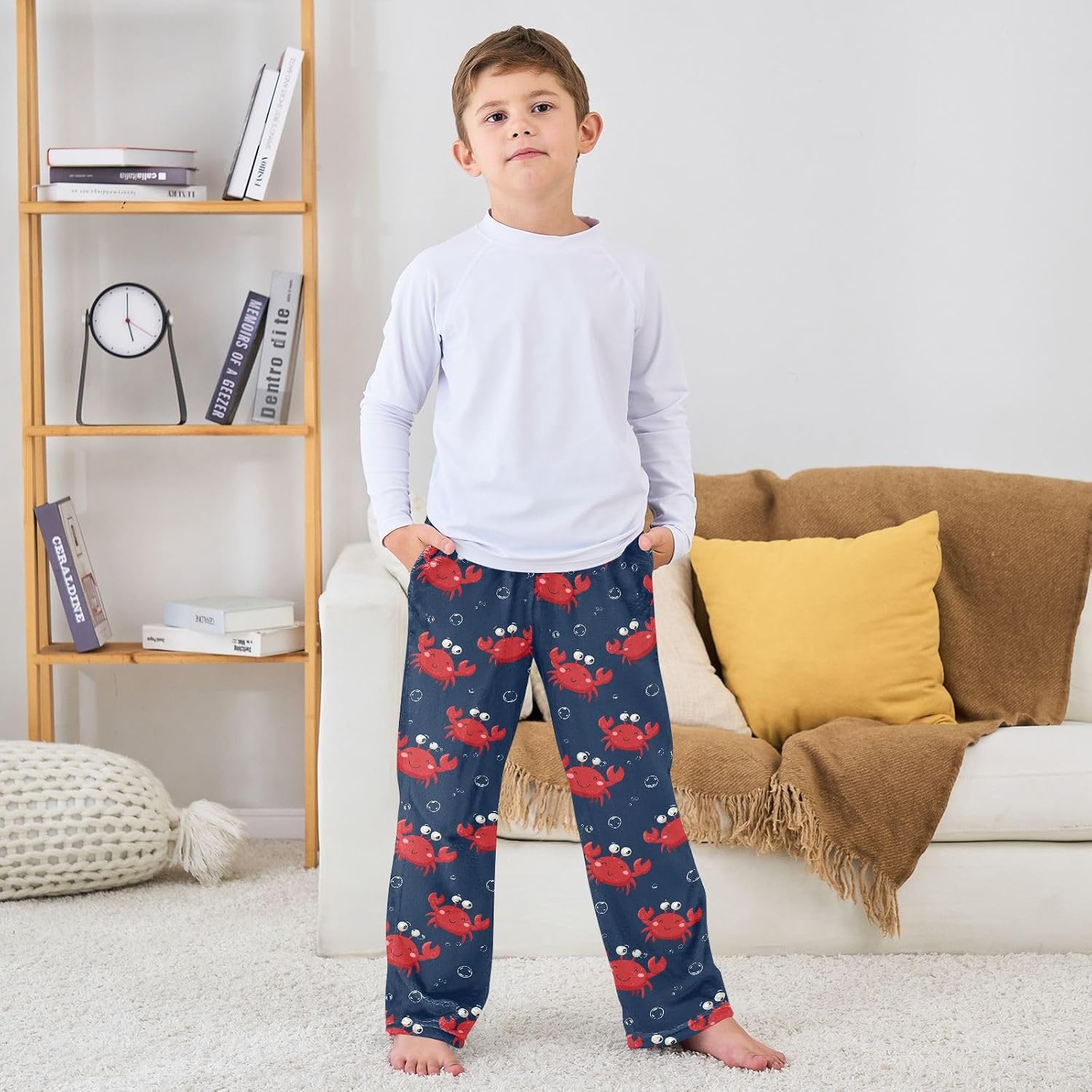 visesunny Cute Crabs Bubble Boys Pants for Kids Fleece Bottoms Long Jogger Pants Trousers with Pockets Size 6-14Y