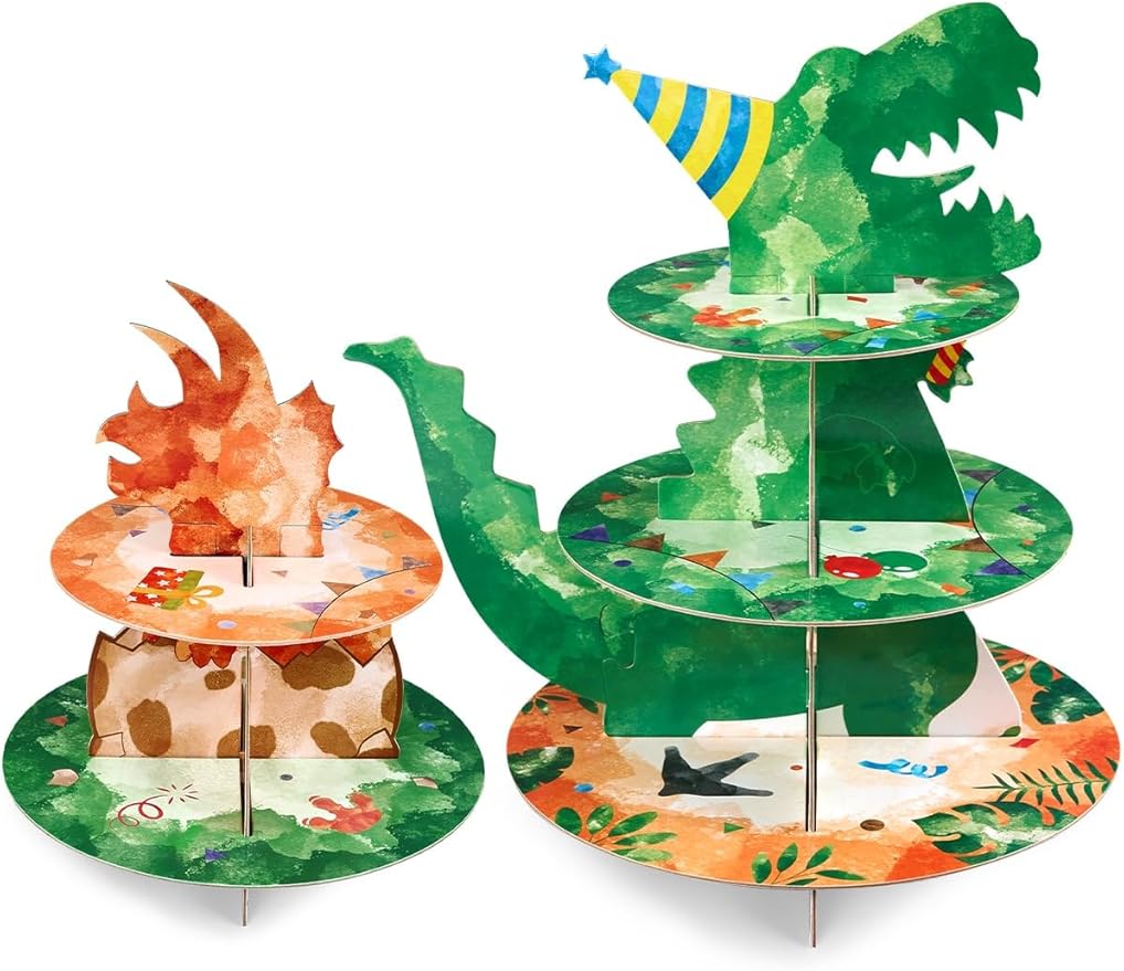 WERNNSAI Dinosaur Cupcake Stand 2 Pcs Dinosaur Cake Stands Dino Party Cupcake