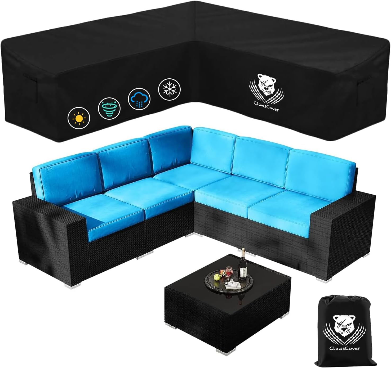Amazon.com: ClawsCover Outdoor Sectional Covers Waterproof,V-Shaped ...
