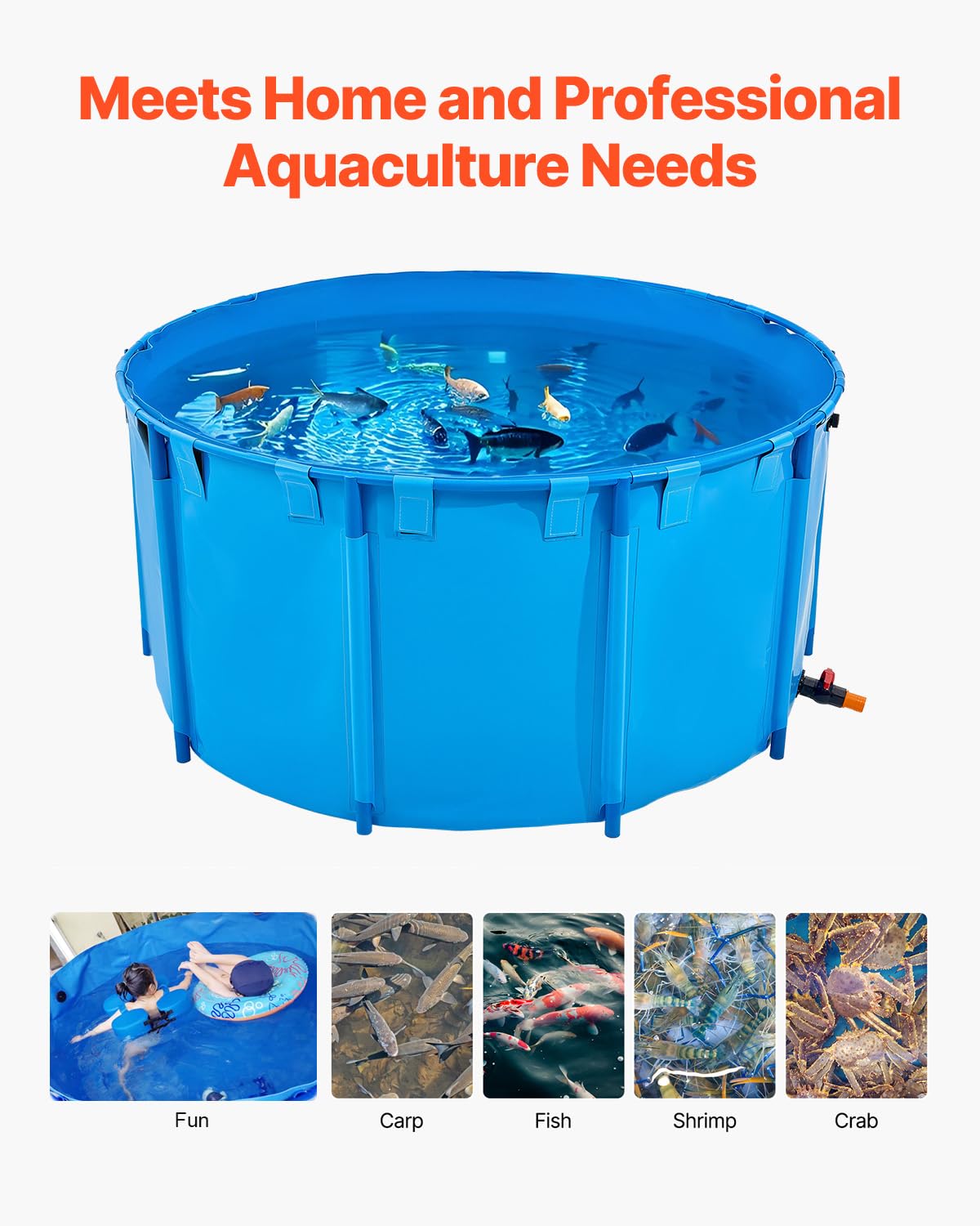 VEVOR Fischteich aus Segeltuch, mit 3100L Fassungsvermögen, Koi-Aquarium aus PVC, rundes Goldfischbecken mit stabilem Rahmen & Ablassventil, für Aquakultur, Koi-Zucht & Bewässerung (blau)