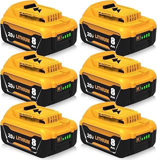 6 Packs 8000mAh DCB206 Replacement for Dewalt 20V Max Battery | Compatible with Dewalt 20V Battery DCB203 DCB207 DCB200 DCD DCF DCG Series Cordless Power Tools