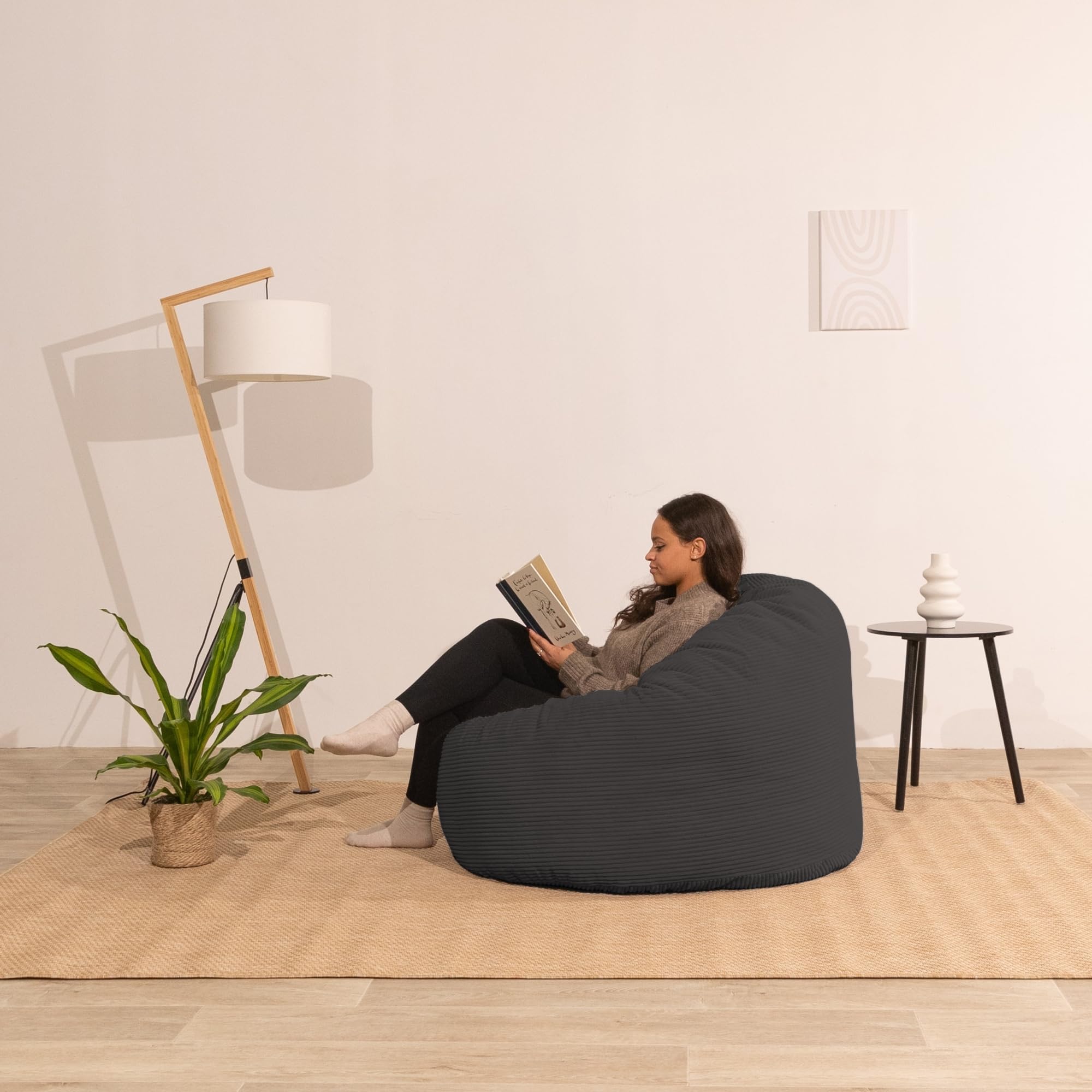 bananair - Pouf Poltrona Sacco in Velluto a Coste Larghe - Morbido e Confortevole - Imbottitura in Schiuma, Ottimo Supporto per la Schiena - Pouf Divano Gigante (100 cm, Grigio Scuro)