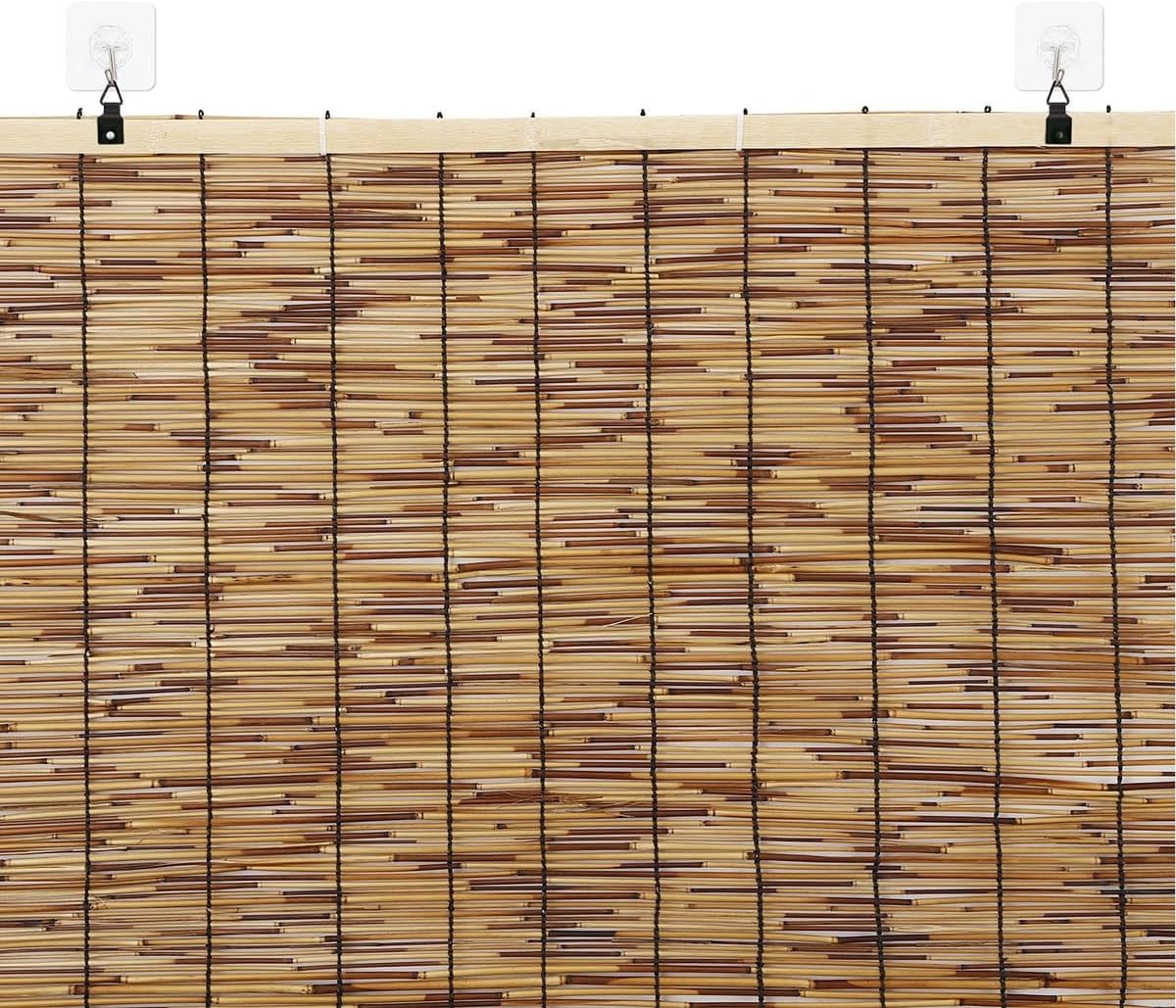 UV Protection Roller Blinds for Windows, Waterproof Bamboo Shades for Patio 27" 35" 48" 72" 24" 36" 34" 52" W X 60" H Bamboo Roller Sun Shades for Porch Gazebo Outdoor Cordless(Size:60"L x 55"W)