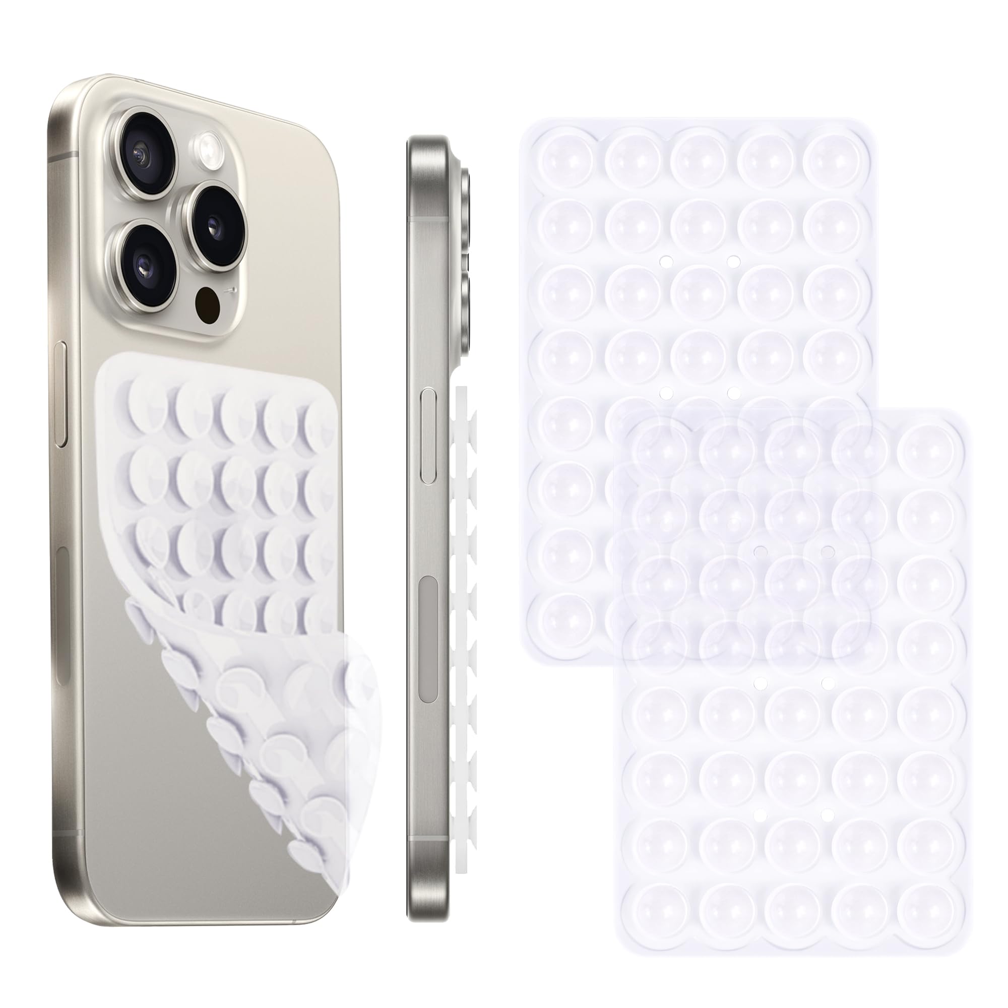 Silicone Suction Cup Phone Case Mount — Double Sided, Phone Accessories Hands-Free Sticky Phone Grip for Selfies and Videos, Anti-Slip Phone Suction Grip for iPhone and Android (2 Pieces, Transparent)