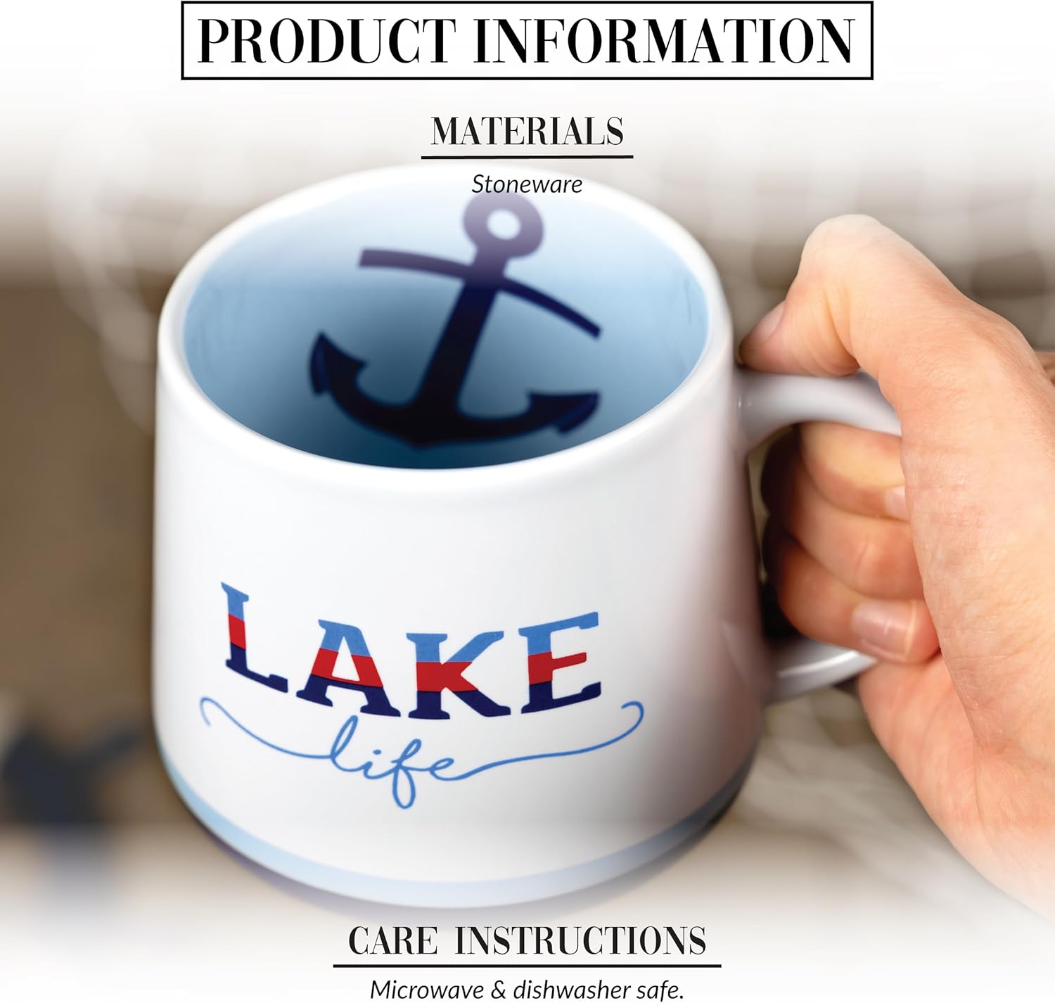 Pavilion Gift Company - Lake Life - Anchor - 18 oz Waterfront Cottage Tea Cup Coffee Mug Lifestyle Adventure Outdoorsy Cottage Drinkware - Image 2