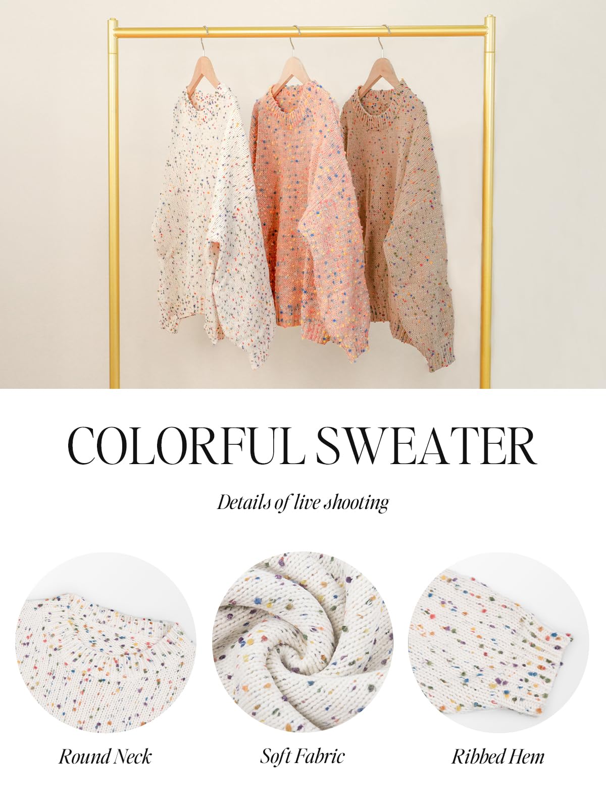 CUPSHE Pullover Damen Konfetti Pom Rundhals Langarm Farbiger Strickpullover