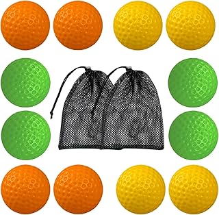 12 Pcs Foam Golf Practice Balls with 2Pcs Mesh Bag, Elastic Dimpled Exercise Balls PU Golf Practice Balls Indoor Outdoor Practice Golf Balls Driving Range Golf Training Balls for Golf Swing Training