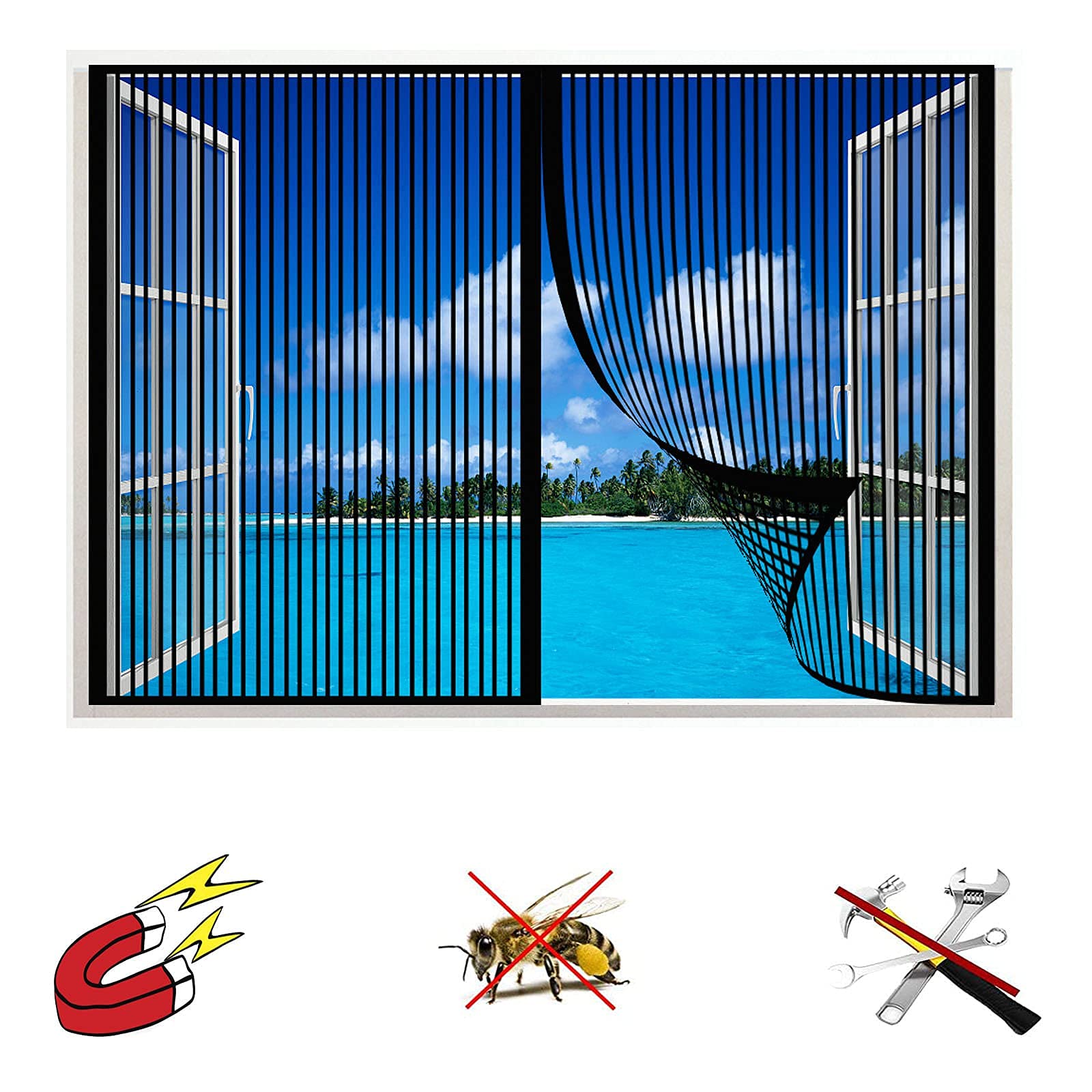 Magnet-Fliegengitter Für Fenster & Türen – Einfach Kleben, Ohne Bohren (195x185 Cm, Inkl. Band)