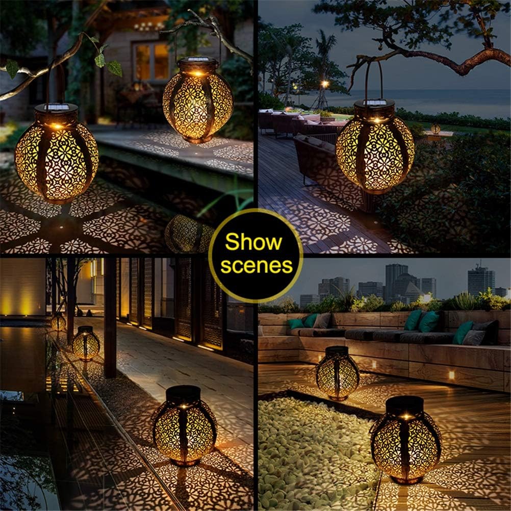 Wall Light Hanging Solar Lanterns Retro Hollow Solar Lights with Handle Outdoor Solar Garden Lights Decor for Yard Tree Fence Patio Bronze