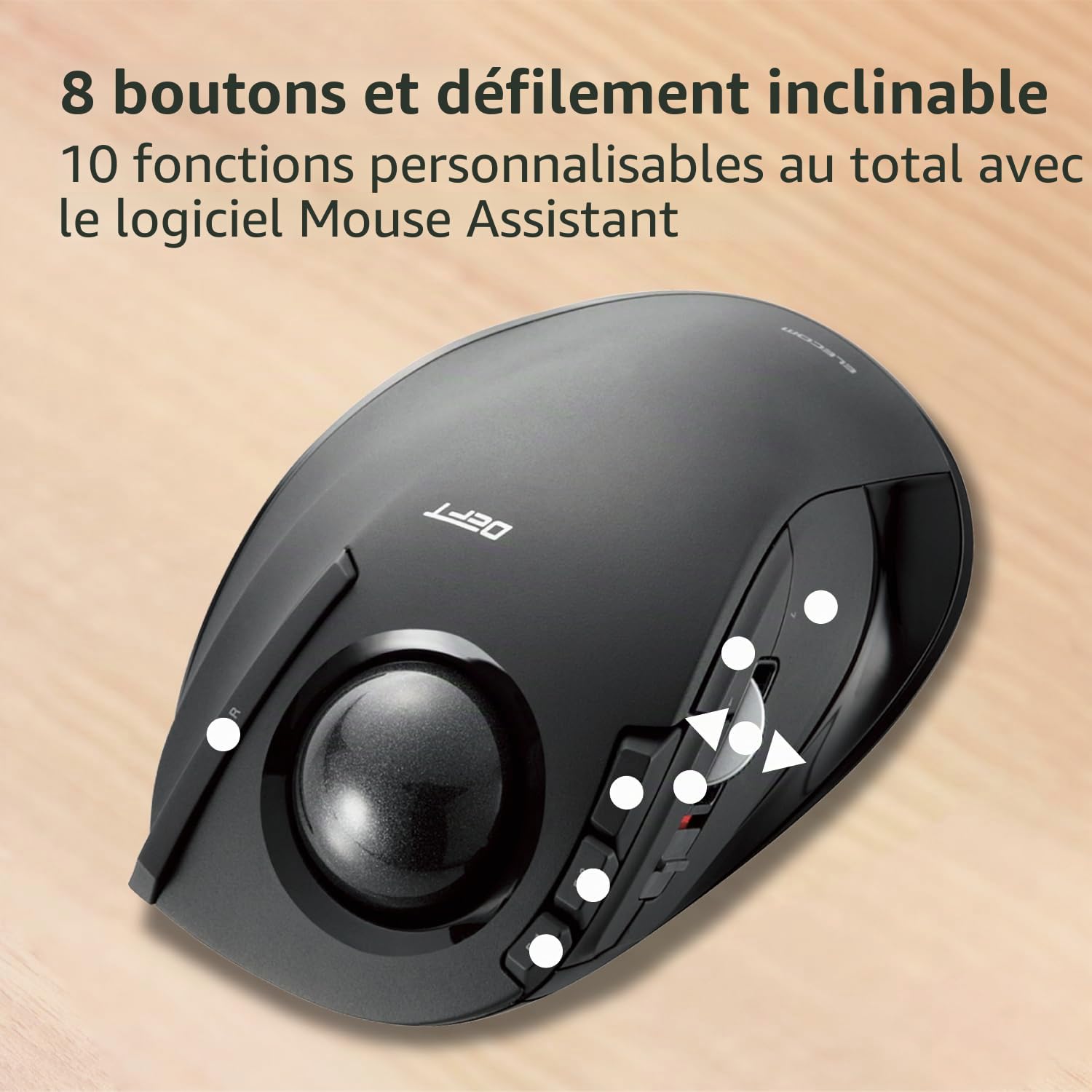 Elecom DEFT Souris trackball sans Fil 2,4 GHz, contrôle des Doigts, Fonction 8 Boutons, Boule Lisse Ergonomique de 34 mm, PC/Ordinateur Portable, Windows11/MacOS, M-DT2DRBK