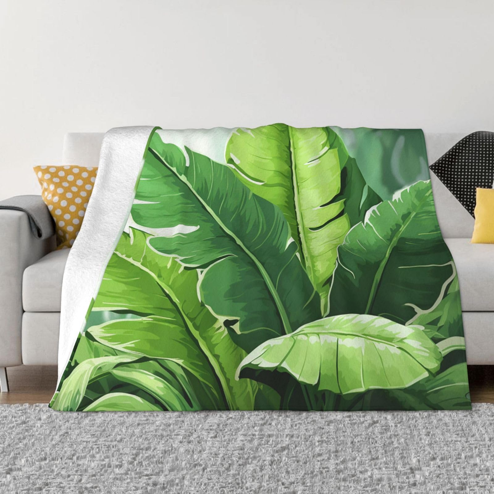 Plaid feuilles de bananier couverture polaire pour moments cocooning