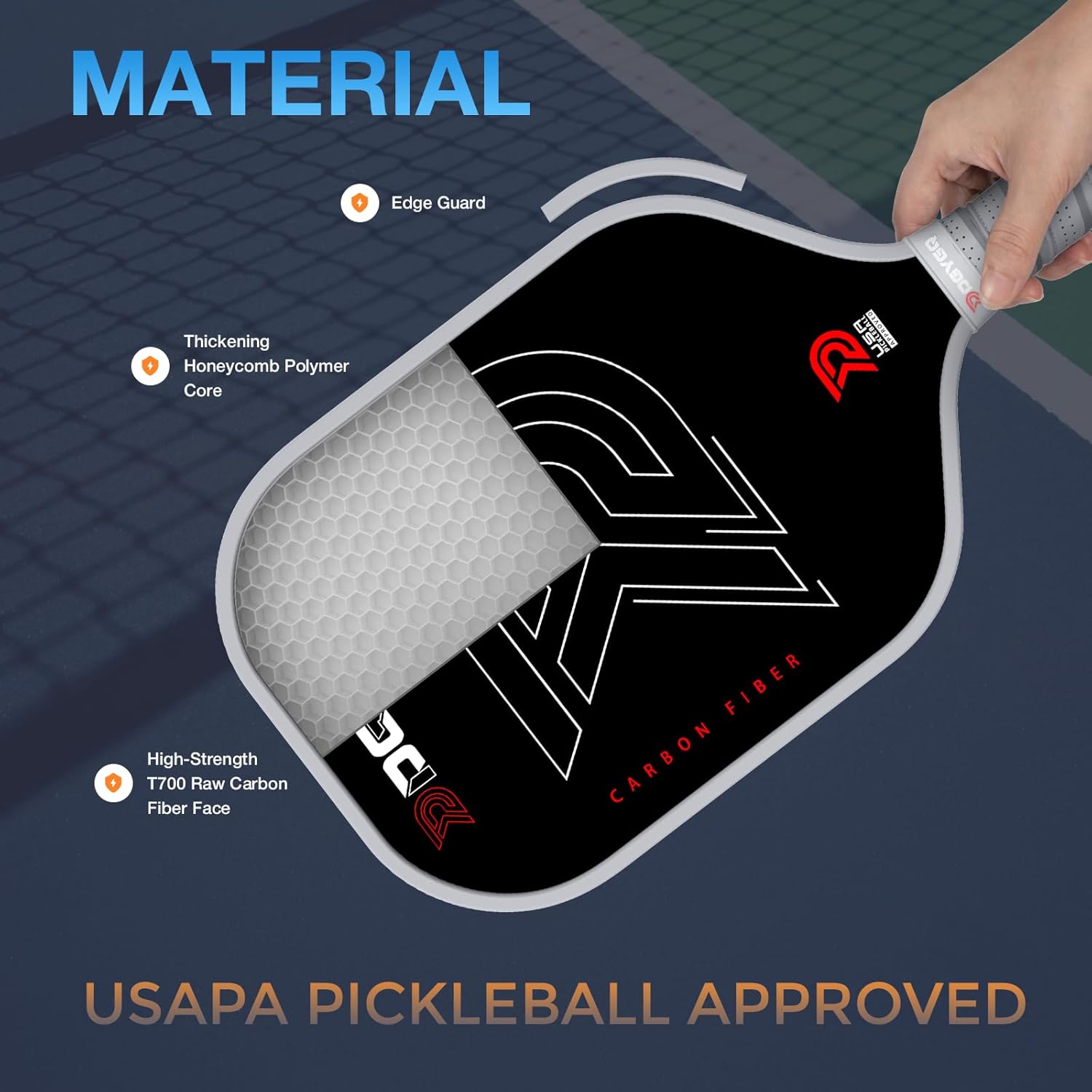 Pickleball Paddles - Professional Carbon Fiber Paddle with Honeycomb Core Pickleball Rackets - Lightweight Precision & Enhanced Shock Absorption for High Spin - Image 2