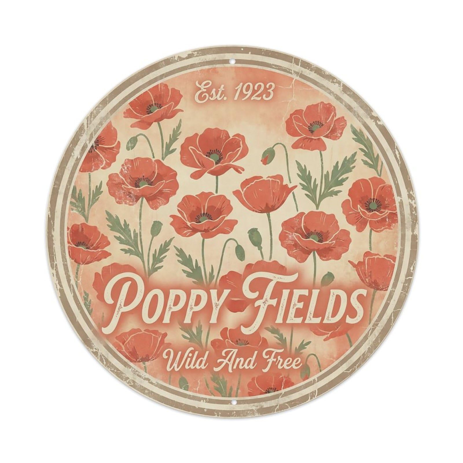 Cxhjca 8X8inch(20X20cm) Vintage Cottagecore Garden Poppies Red Vibrant Metal Tin Sign