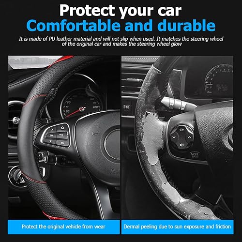 Miniatura 9 de BESULEN Funda de cuero para volante de automóvil, antideslizante y transpirable para hombres y mujeres, universal de 15 pulgadas, protector para la