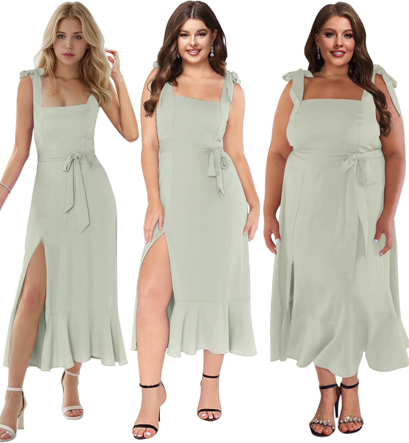 MllesReve Women Midi Dresses Square Neck Side Slit Ruffle Smock Dresses Elegant Formal Evening Wedding Guest Dresses - Image 6