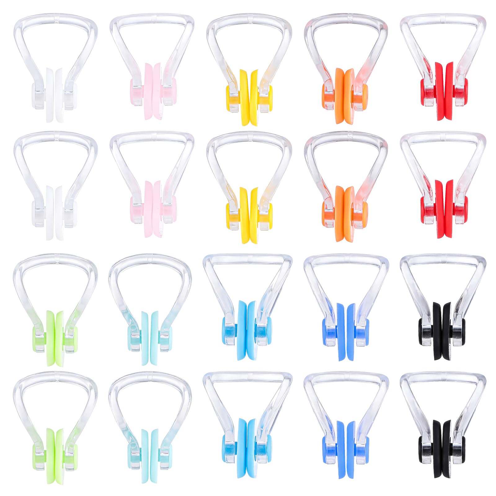 kuou 20 Pcs Nose Clips Swimming, Waterproof Silicone Nose Plugs Kids Swimming Nose Clip Swim Nose Training Protector with Box for Kids and Adults Beginners