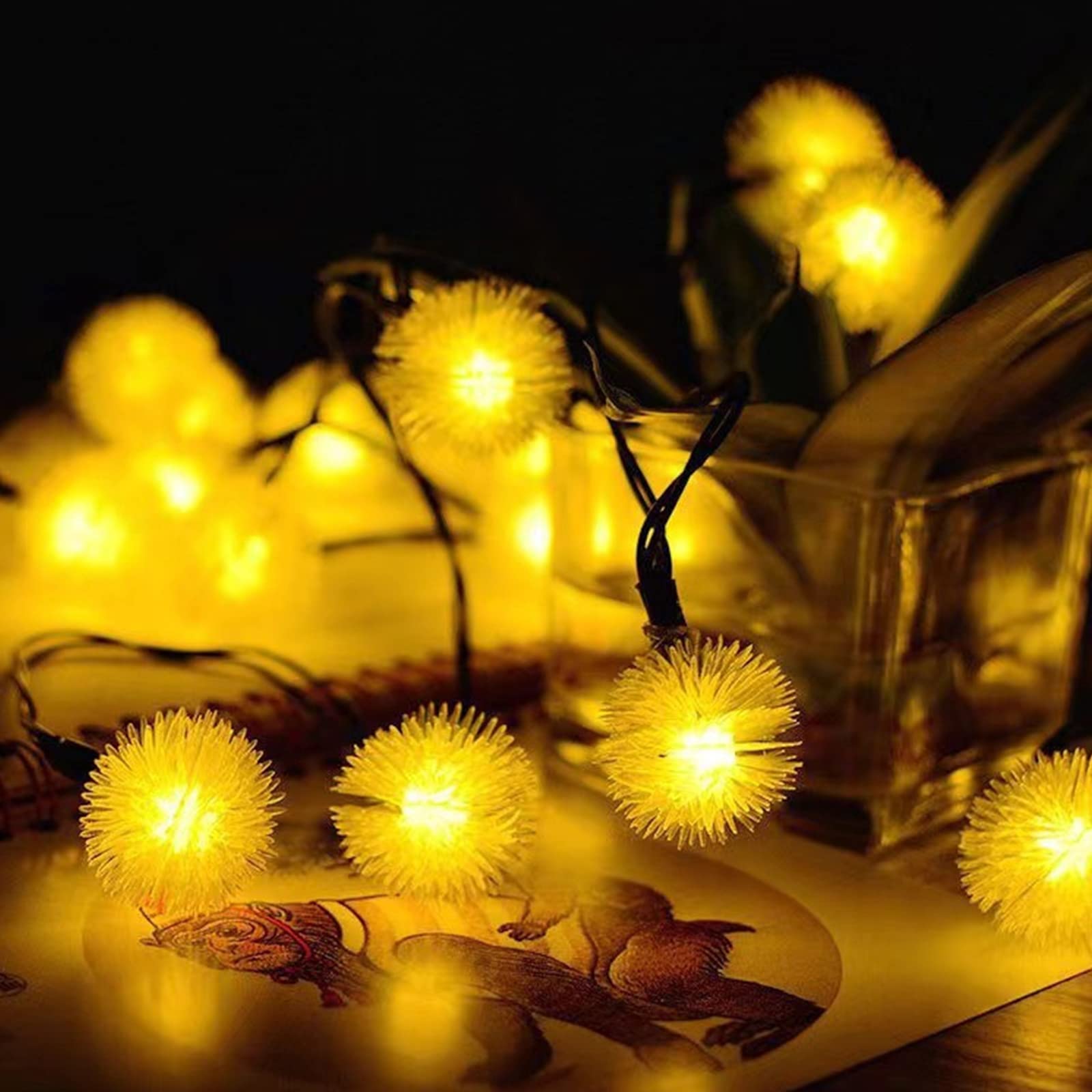 OMIRARamadan LED Dandelion Light string, indoor and outdoor decorative light string, home decoration items, suitable for holiday parties, family dinners, terraces, weddings, etc., 39 inches long