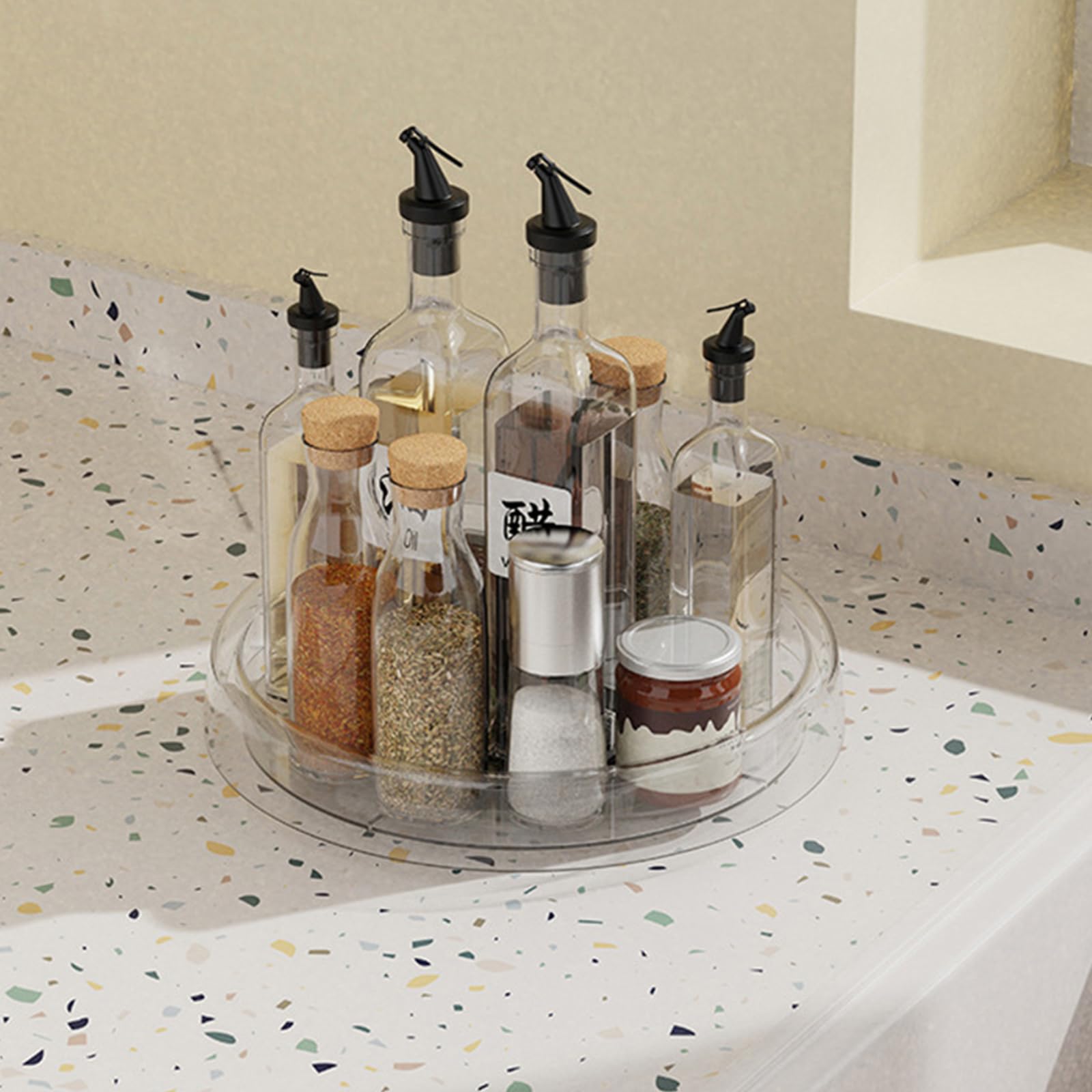 Organizer per cosmetici girevole, 25,6 x 32 cm, in plastica, con scomparti multipli, ideale per gli amanti del trucco rotante (trasparente)