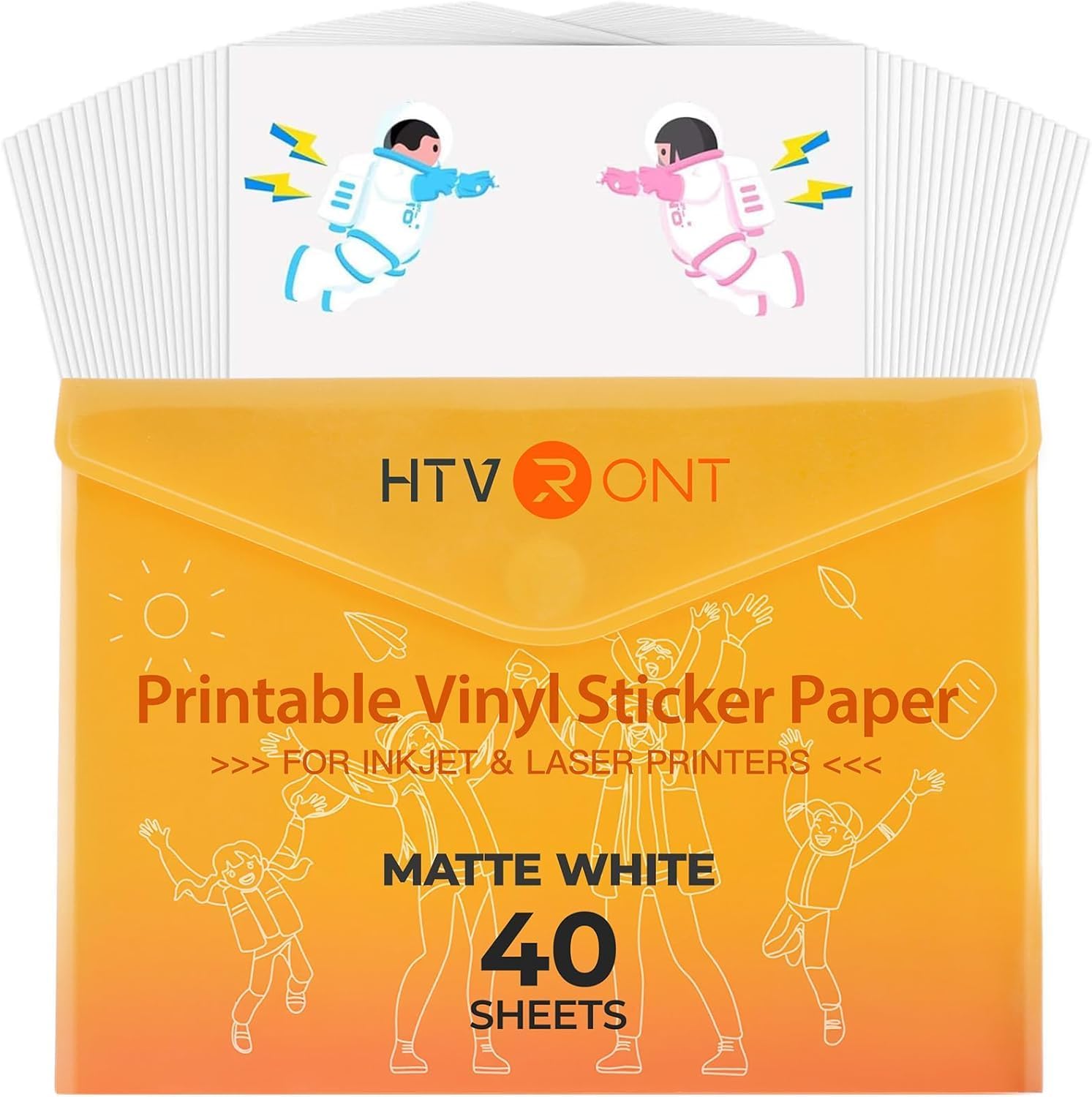 Printable Vinyl for Inkjet Printer & Laser Printer, 40 Pcs Matte Sticker Paper for Printers, Waterproof & Dry Quickly Printable Vinyl Sticker Paper for HP, Epson and Other Printers - 8.5"x11"