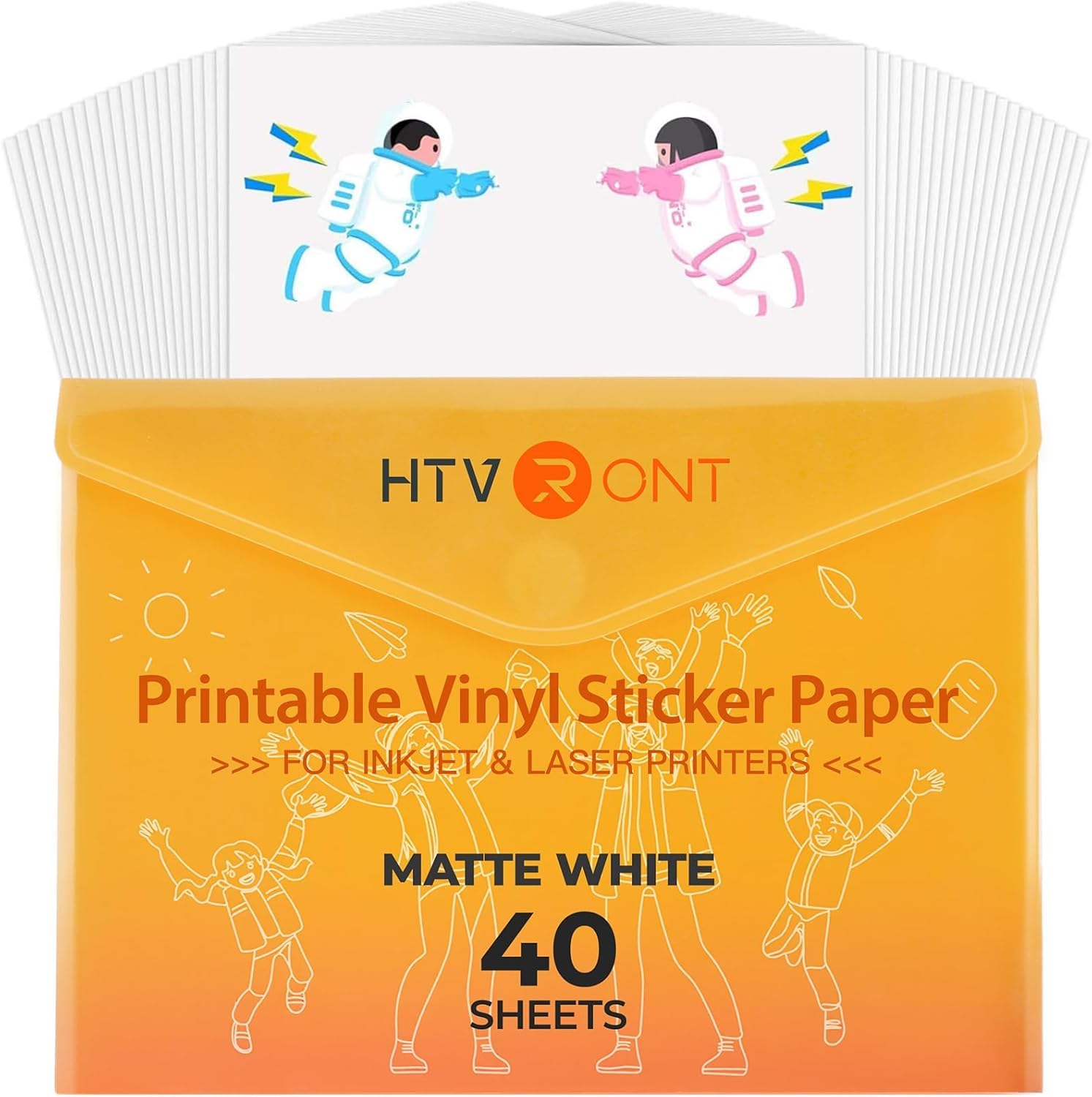Printable Vinyl for Inkjet Printer & Laser Printer, 40 Pcs Matte Sticker Paper for Printers, Waterproof & Dry Quickly Printable Vinyl Sticker Paper for HP, Epson and Other Printers - 8.5"x11"
