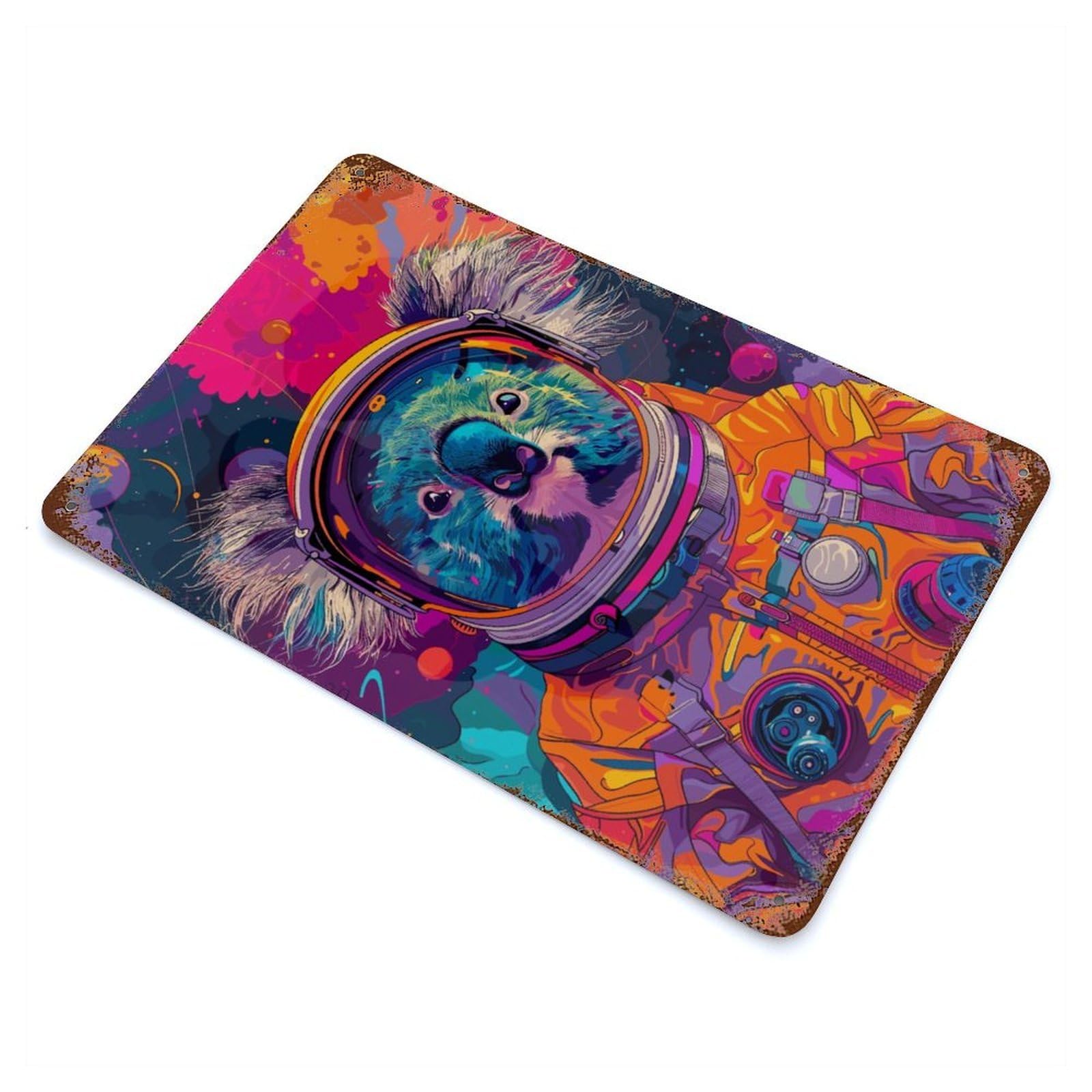 Decorative Tin Sign with Astronaut Space Koala Design 11.8"x7.9", for Garage, Bar And Workshop Decor, Farmhouse Wall Decor