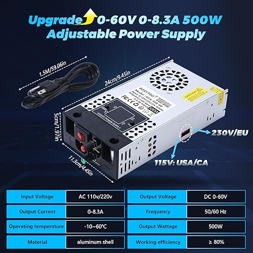 Miniatura 3 de Convertidor de CA a CC actualizado de 5 V 12 V 24 V 30 V 48 60 V DC Fuente de alimentación ajustable 0-60V 0-8.3A 500W fuente de alimentación