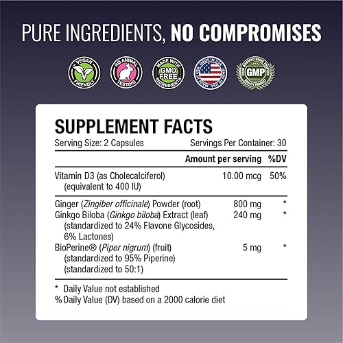 Miniatura 4 de Approved Science VertiSyl - Ginkgo Biloba, jengibre, vitamina D3, BioPerine - 60 Cápsulas - 1 mes de suministro