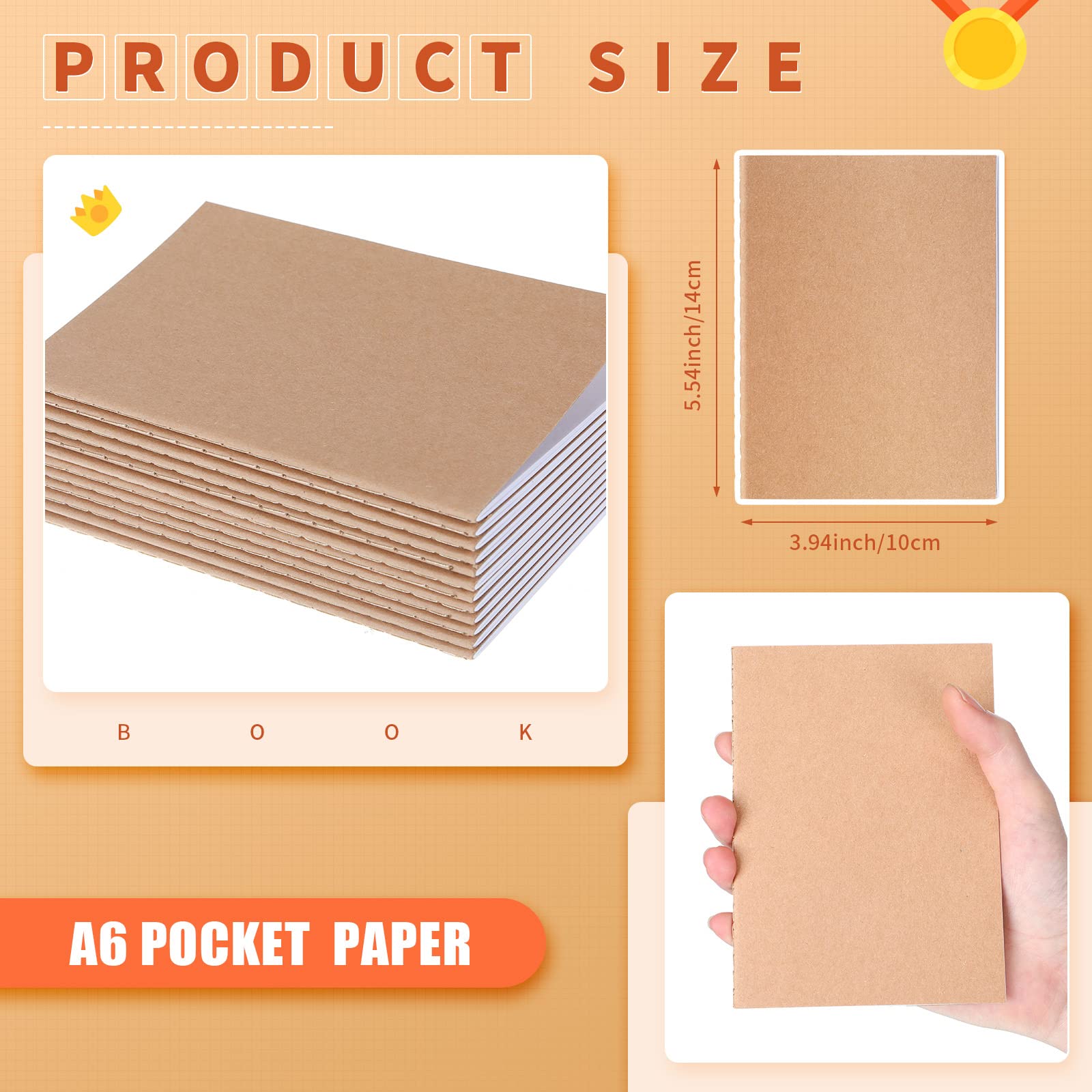 Confezione da 200 quaderni in carta kraft A6 vuoti sfoderati, per bambini, studenti, viaggiatori, aula casa, ufficio, scuola, 10 x 12 cm