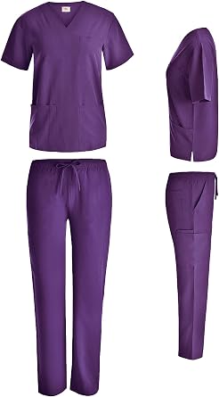 Women and Men Stretch Scrubs Set Medical Scrubs Top and Cargo Pants