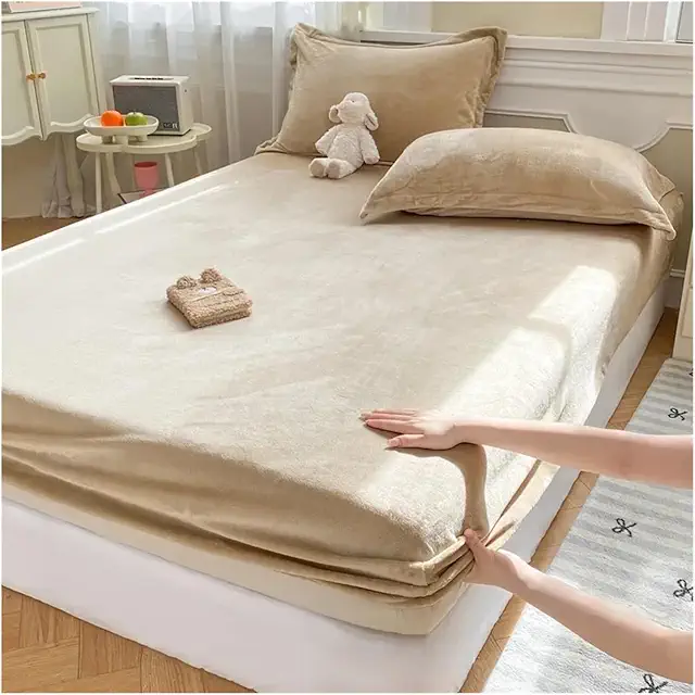 Juego de 3 Sábanas Bajeras de Felpa Cálidas para Otoño e Invierno, Café 180x200 cm