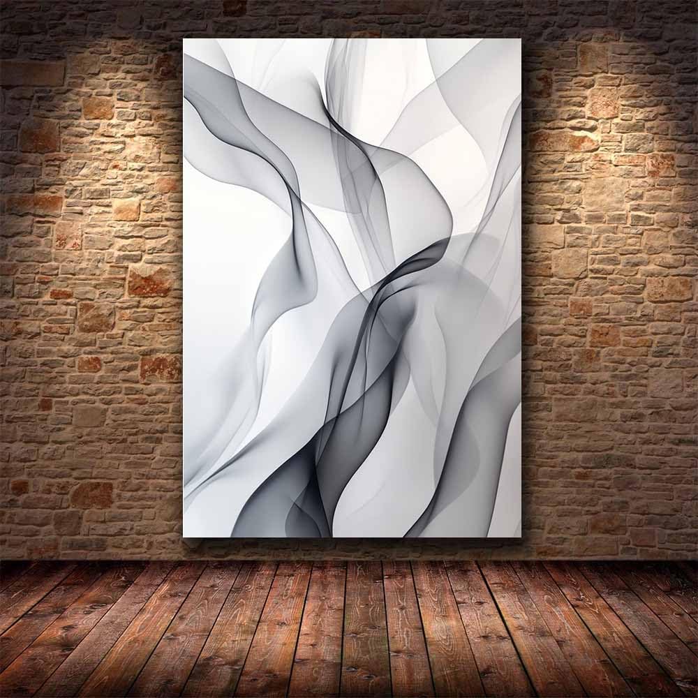 QUSAAOU Abstrakt Kunst Grau Weiß Fließende Rauch Textur Bild Wandkunst Drucke,Leinwand Wandbilder,Moderne Wohnzimmer Wanddeko Abstrakte,Boho Schlafzimmer BüRo(Grey)-70x100cm Gerahmt