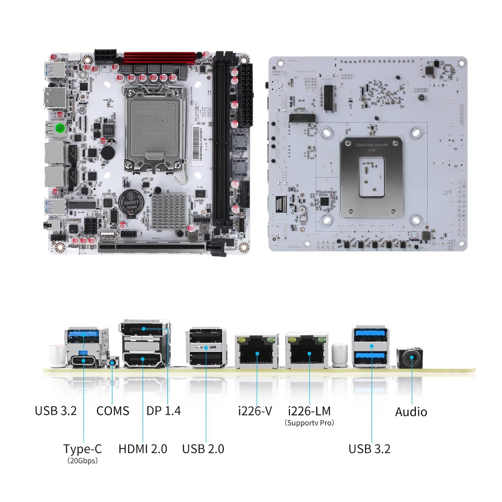 LGA 1700 Mini ITX Mainboard Q670, 8 Bay NAS Motherboard 3 x M.2 NVMe, 8 x SATA3.0 Board DDR5 with i226-LM 2.5GbE, PCIe5.0x16, USB C, Audio Port, Barebone NO RAM/SSD/OS