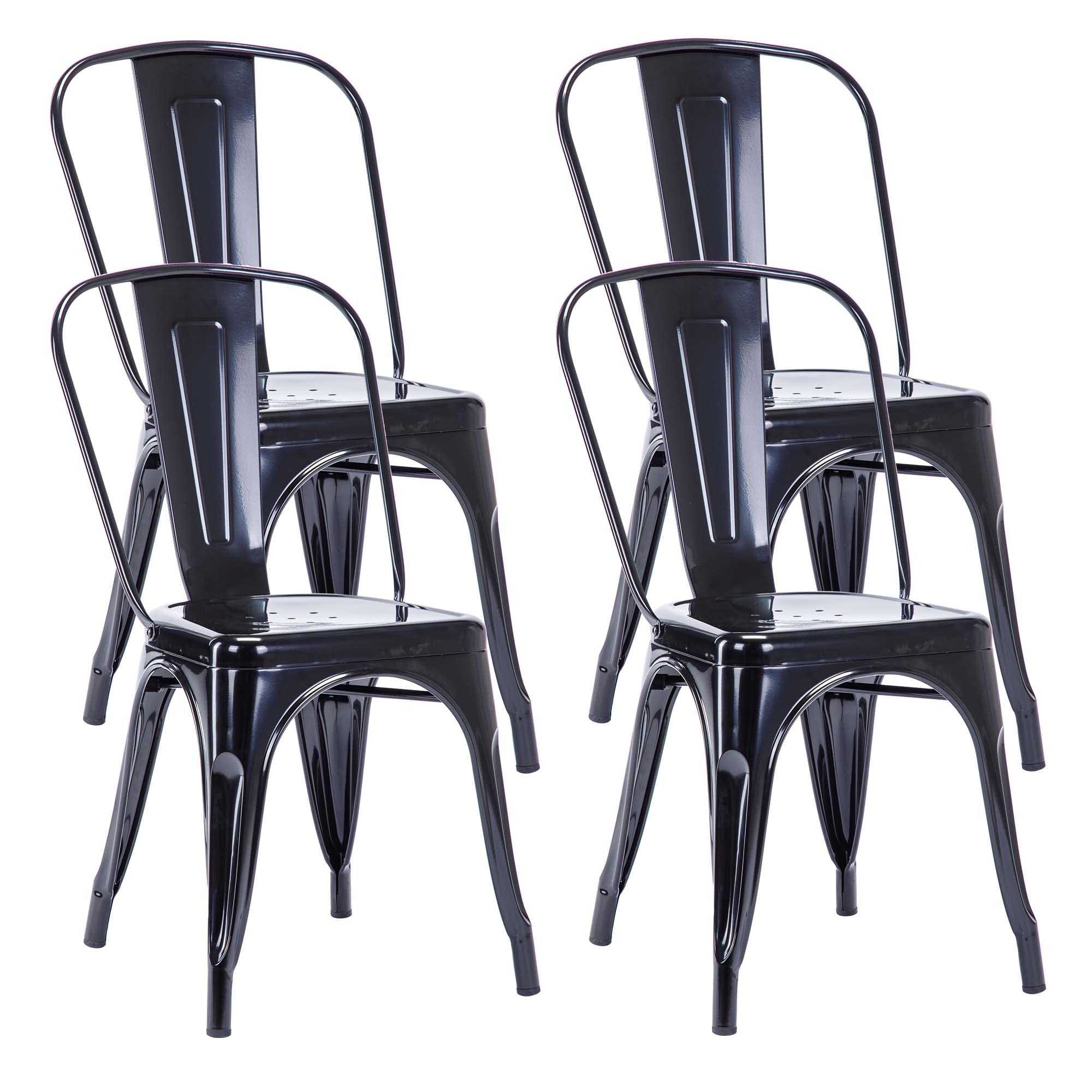 DUHOME Chaise de Salle à Manger en Métal Lot de 4, Chaise de Cuisine Empilable Chaise de Jardin avec Dossier pour Bar Café Salon Restaurant Intérieur et Extérieur, Noir
