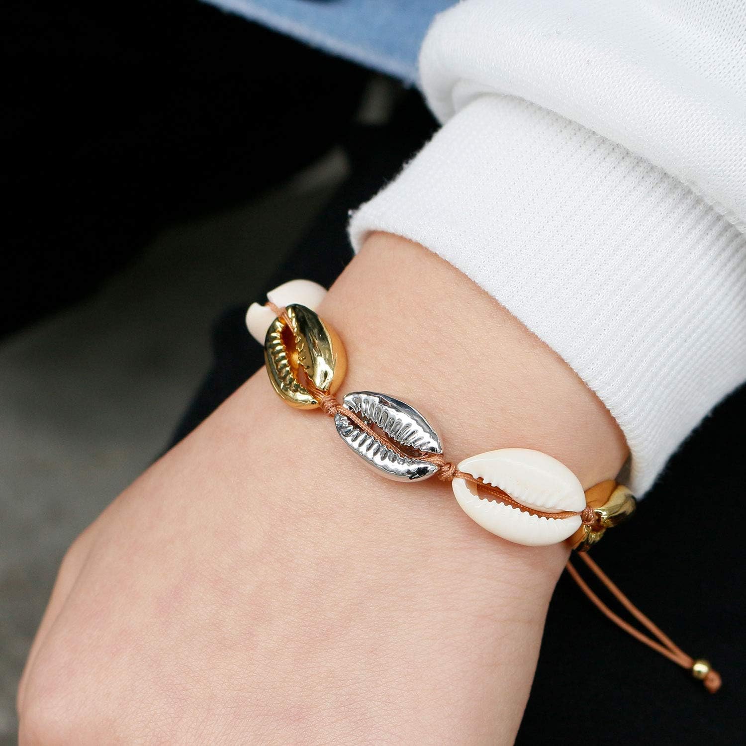KELITCH Womens Gold Shell Cowry Beads Bracelets Bangle Tropical Beach Bracelets Adjustable Friendship BraceletsMix Color - Image 4
