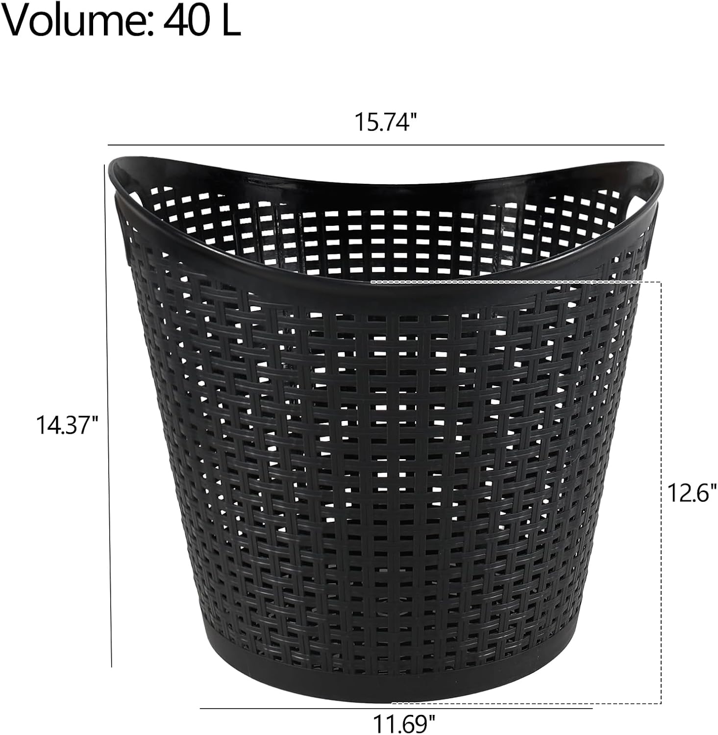 40 L Round Laundry Basket, Plastic Carry Hamper, 6 Packs, Black