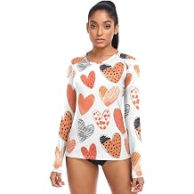 panksolu Doodle Heart Pattern Rash Guard for Women Long Sleeve Swimsuits UPF 50+ Surf Swimsuits Top.XS
