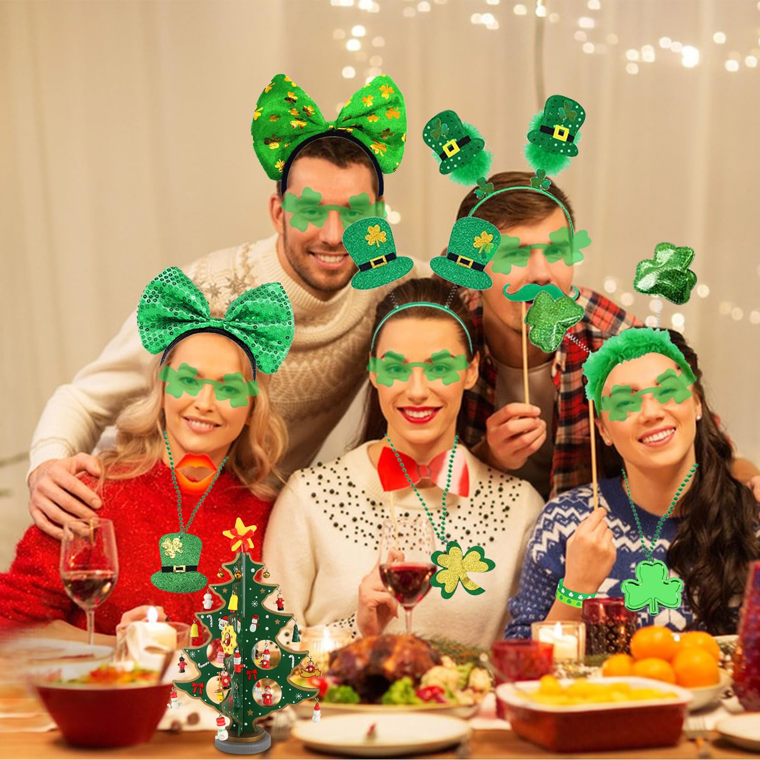 68Pcs St Patricks Day Accessories Party Supplies Set, Headband Glasses Beads Necklaces Tattoo Stickers for St Patricks Day Costume Party - 5