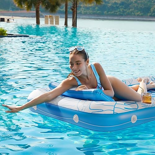Miniatura 3 de Jasonwell - Flotador inflable para piscina, 4 en 1, almohadilla para tomar sol para adultos, relajarse en la piscina, flotador lleno de juguetes