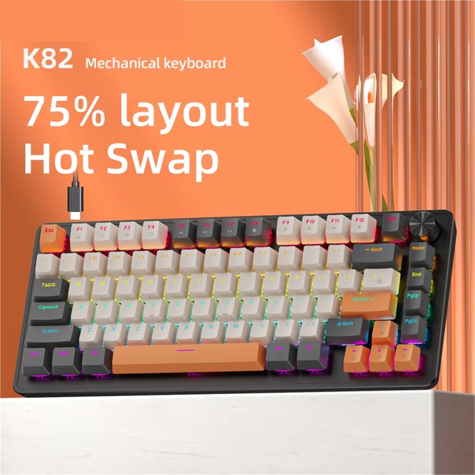 Compatible avec clavier de jeu mécanique filaire APAYADO K82, remplaçable à chaud, bouton multimédia, rétroéclairage transparent, touches ABS (interrupteur bleu, kit myrtille)