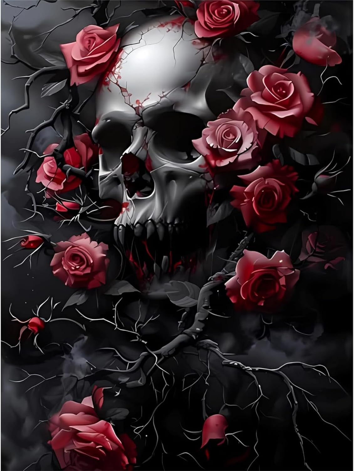 niurenmaoyi Halloween Gothic Stamped Cross Stitch Kits for Beginner,12X16In | Skull Counted Embroidery Kits,Black Rose Needlepoint Kits for Adults,11CT Dimensions Counted Cross Stitch Wall Art