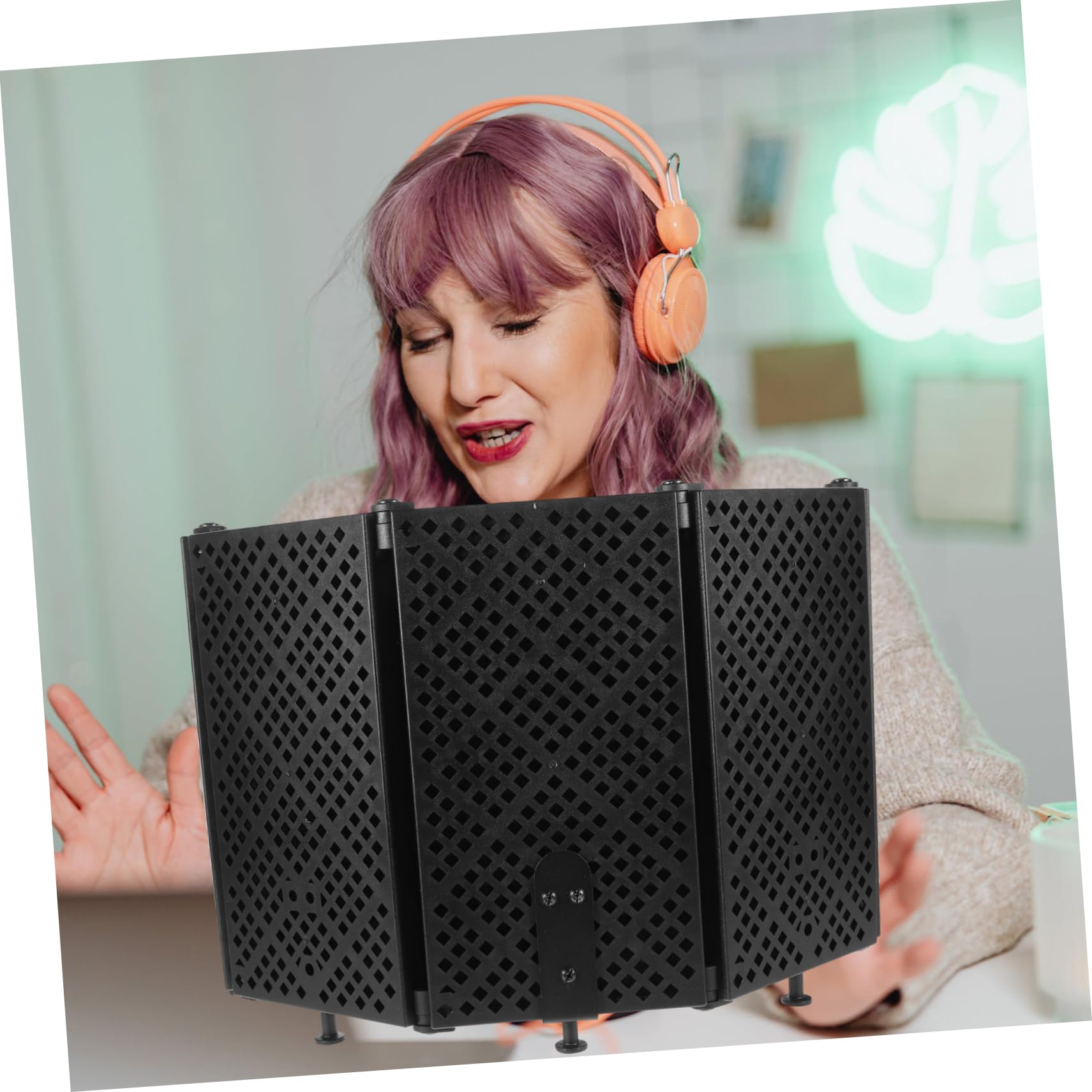 FRCOLOR Mikrofon Schalldämpfungsschild mit Fünf Türen Faltbares Design aus Abs und Eva Praktischer Mikrofon Isolationsschirm für Musikaufnahme und Studio