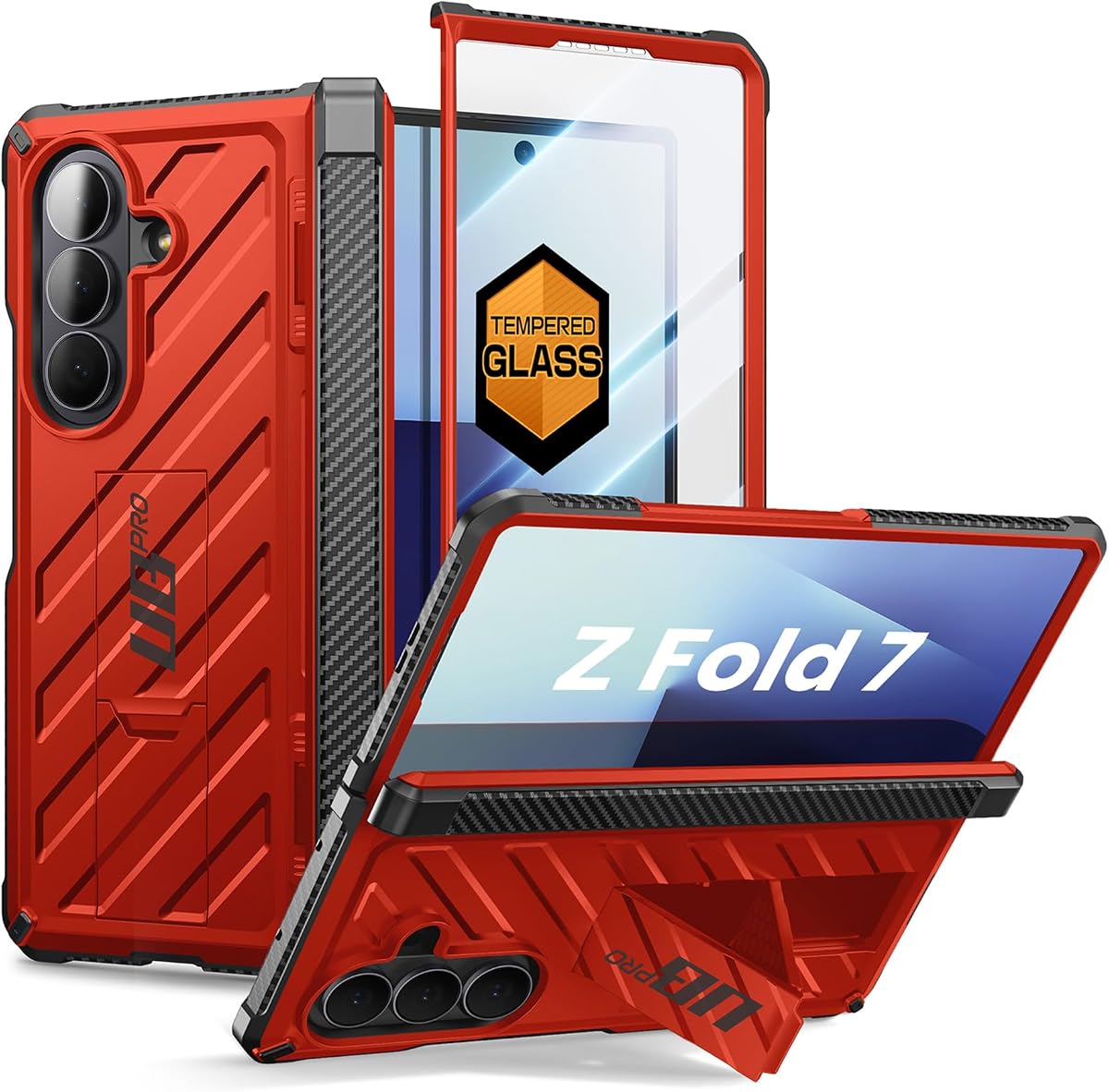 para Samsung Galaxy Z Fold 7 Funda con soporte incorporado, Ruddy | Protector de pantalla de vidrio templado incorporado, cobertura de bisagras, protección de grado militar, resistente en todo el cuerpo, Unicorn Beetle Pro