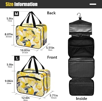 Yellow Lemon Hanging Large Make up Bag with Hook, Designer Portable Cosmetic Bags for Women Traveling Travel bolsas de maquillaje para Mujer L
