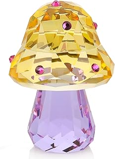 Enjinkail Cute Mushroom Decor Crystal Figurine Home Desk Decoration with Shiny Zircon, Kawaii Mushroom Gifts for Women Handmade Glass Ornament Collectible ATR Decor - Yellow & Purple