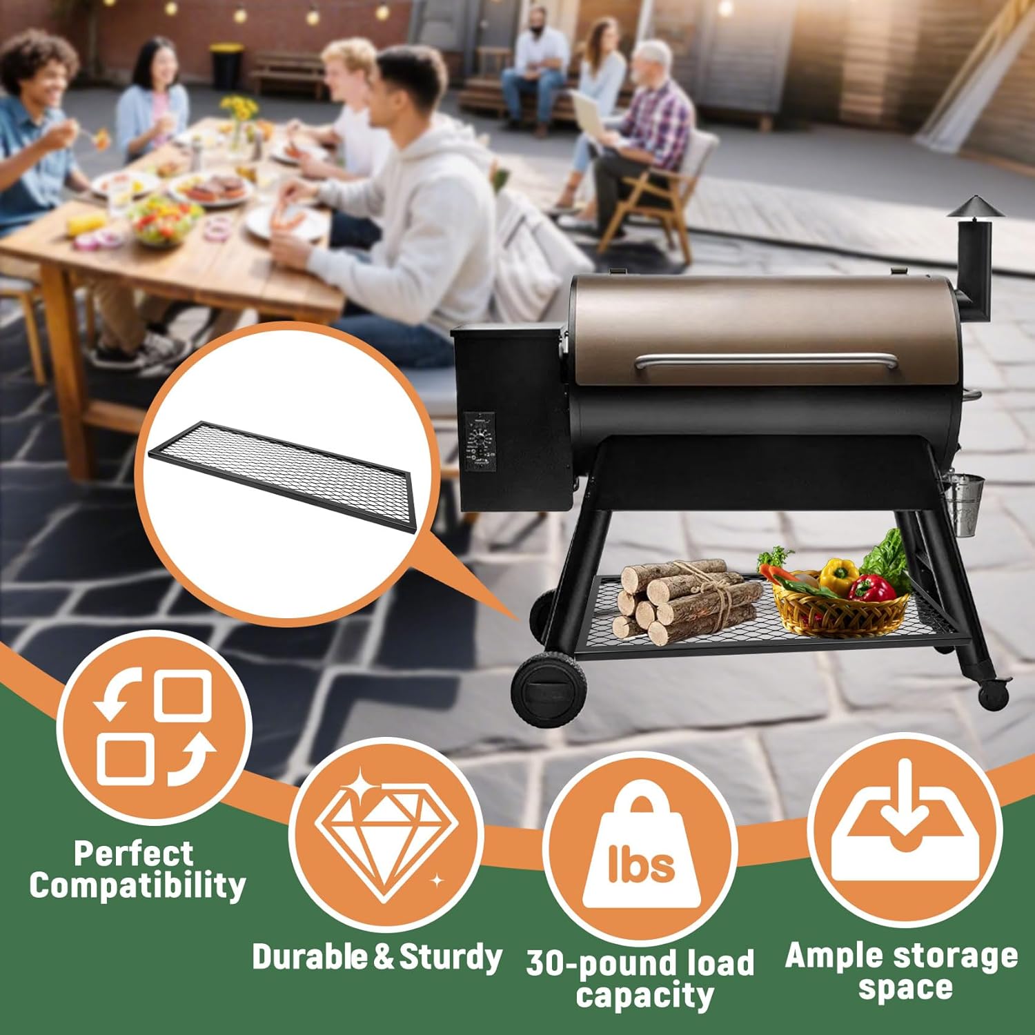 Pellet Grill Storage Shelf Compatible With Traeger Pro 780 and Traeger Ironwood 885, Powder Coated Steel Shelf Increases Extra Storage, Grill Accessories for Traeger Pro 780 and Traeger Ironwood 885