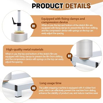 Threlaco Manual Stretch Film Wrapping Machine Heavy Duty Stretch Wrap Machine Dispenser Table Pallet Box Shrink for 12-20in Film Warehouse Factory Express Station Logistics Center Supermarket